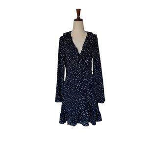 Realisation Par Navy and White Polka Dot Long Sleeve Dress